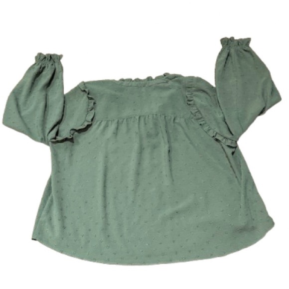 👚🌿 DEMOCRACY Swiss Dot Sage Blouse | Ruffle Sleeve 1X Cottagecore Boho - Picture 2 of 3